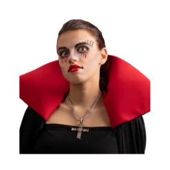 Robe Rouge De Vampire Avec Veste Noire Longue -Boutique De Carnaval D'Halloween Kit pour maquillage de vampire paillete