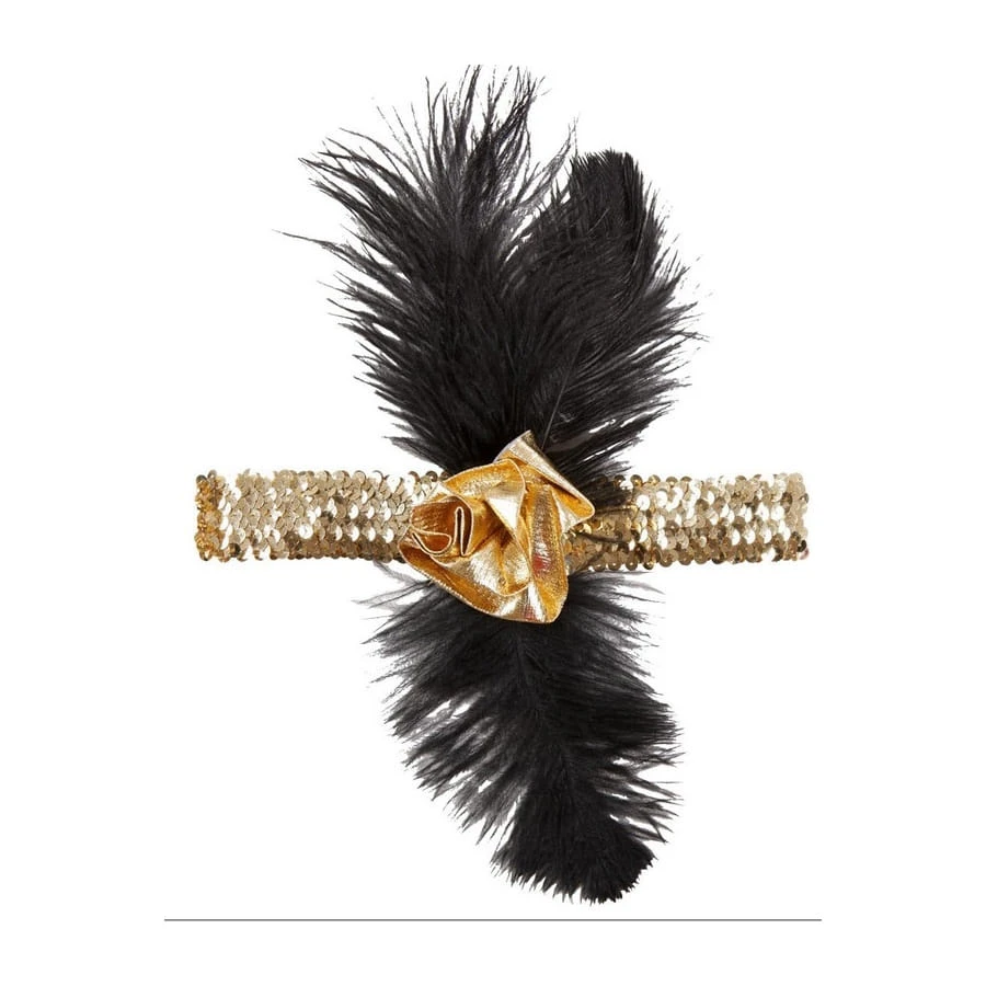 Large Bandeau Charleston Doré Et Plumes Noires 4 Large Bandeau Charleston Doré Et Plumes Noires – Image 2