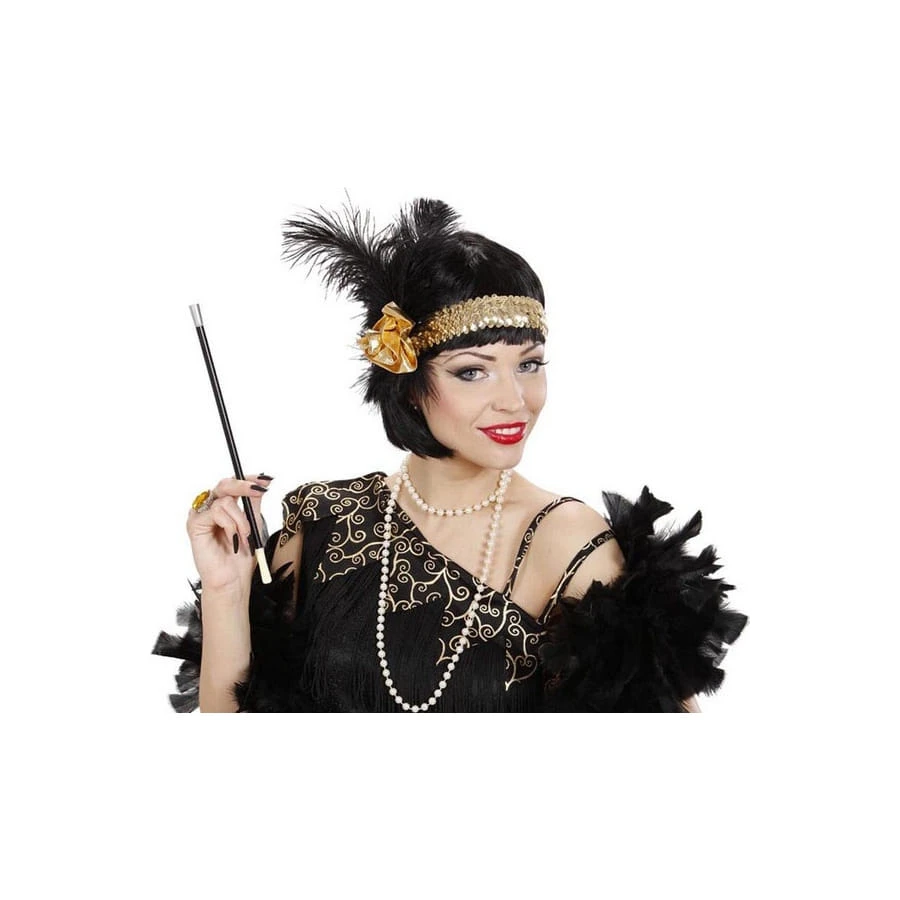 Large Bandeau Charleston Doré Et Plumes Noires 3 Large Bandeau Charleston Doré Et Plumes Noires