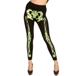Legging Noir Avec Jambes Squelettes Vert Fluo
