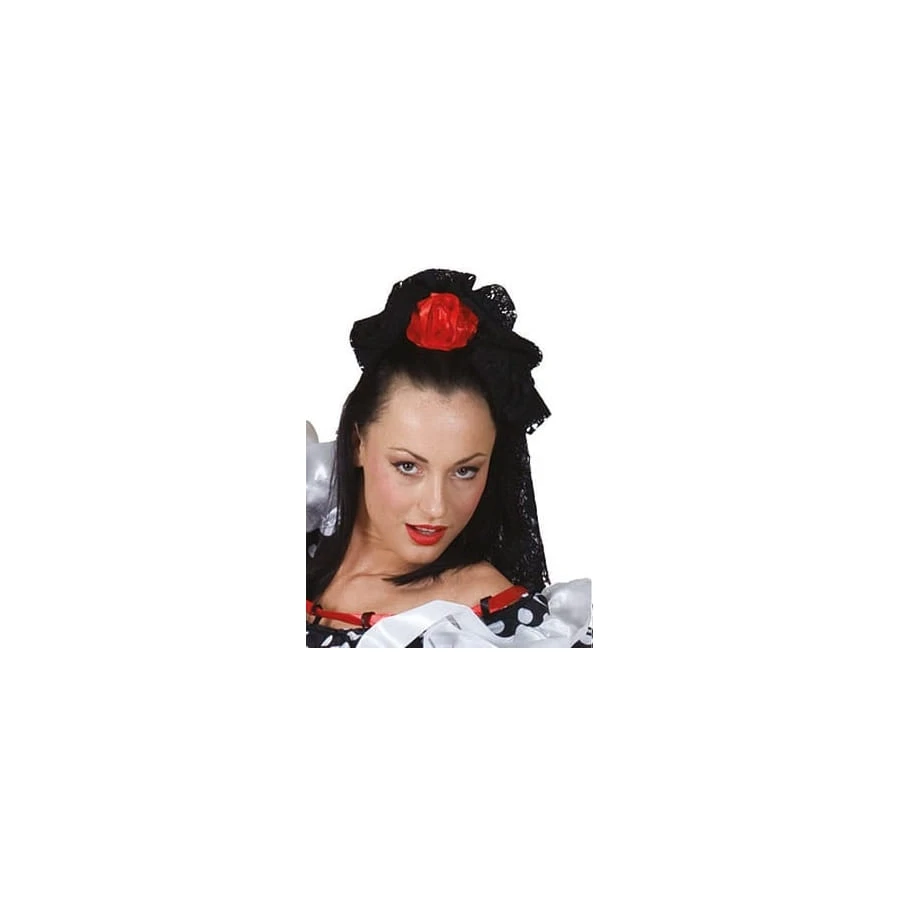 Long Voile Noir En Dentelle Décoré D'une Rose 4 Long Voile Noir En Dentelle Décoré D'une Rose – Image 2