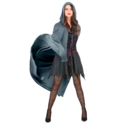 Longue Cape Grise Avec Capuche, Pour Adulte -Boutique De Carnaval D'Halloween Longue cape grise avec capuche pour adulte 68401