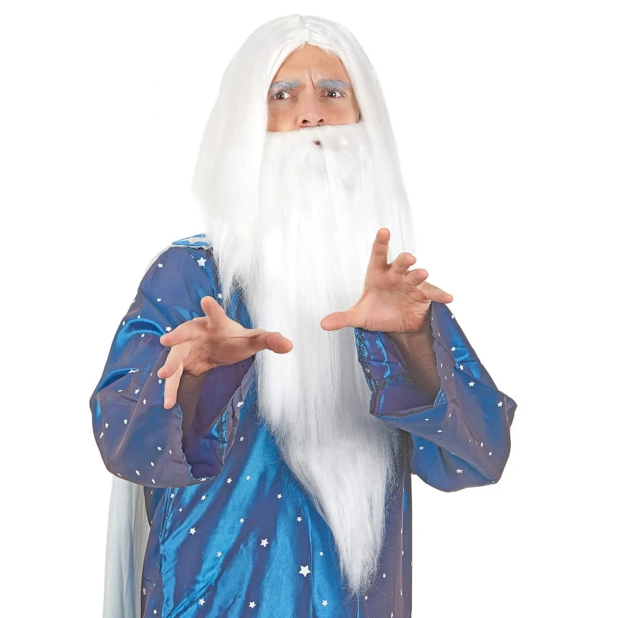 Longue Perruque Blanche De Sorcier Avec Barbe 3 Longue Perruque Blanche De Sorcier Avec Barbe