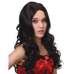 Longue Perruque Noire Bouclée, Luxe -Boutique De Carnaval D'Halloween Longue perruque noire bouclee luxe 29478
