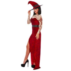 Longue Robe De Sorcière Rouge échancrée -Boutique De Carnaval D'Halloween Longue robe de sorciere rouge echancree 238