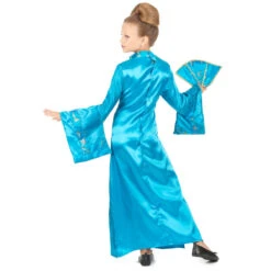 Longue Robe Kimono Bleue Asiatique Pour Enfant -Boutique De Carnaval D'Halloween Longue robe kimono bleue asiatique pour enfant 18484