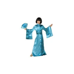 Longue Robe Kimono Bleue Asiatique Pour Enfant -Boutique De Carnaval D'Halloween Longue robe kimono bleue asiatique pour enfant 18485
