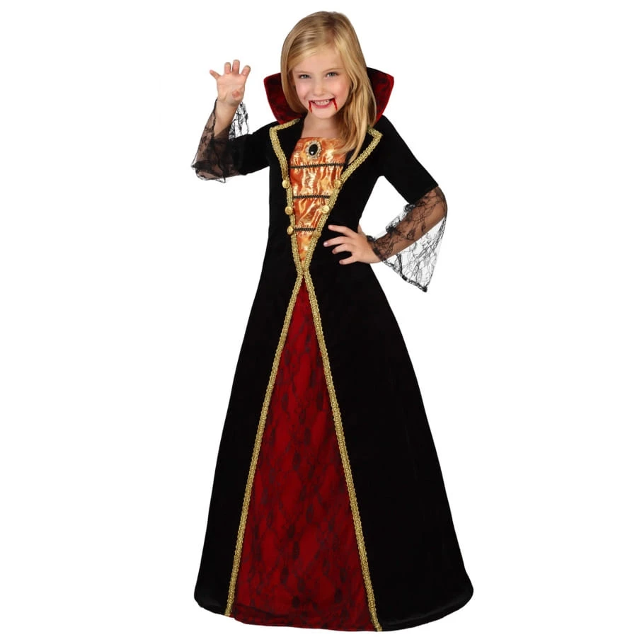 Longue Robe Noire Rouge Dorée De Fille Vampire 3 Longue Robe Noire Rouge Dorée De Fille Vampire
