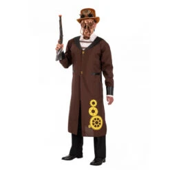 Longue Veste Steampunk Marron Avec Jabot, Homme