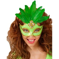 Loup Avec Grosses Paillettes Et Plumes Centrales -Boutique De Carnaval D'Halloween Loup avec grosses paillettes et plumes centrales 47035