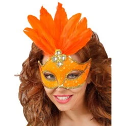 Loup Avec Grosses Paillettes Et Plumes Centrales -Boutique De Carnaval D'Halloween Loup avec grosses paillettes et plumes centrales 47036
