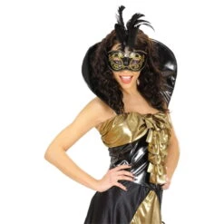 Loup Noir Et Doré Avec Hautes Plumes Noires 5 Loup Noir Et Doré Avec Hautes Plumes Noires -Boutique De Carnaval D'Halloween Loup noir et dore avec hautes plumes noires 15192