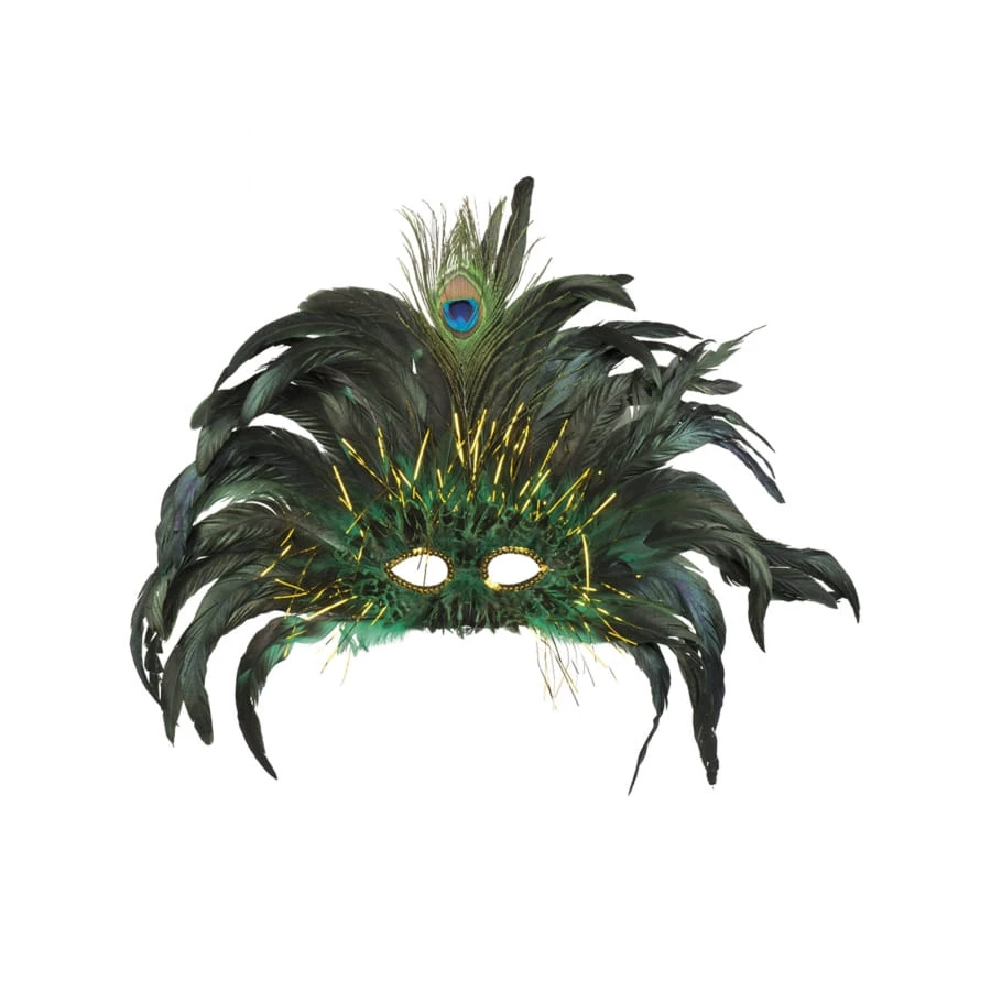 Loup Vénitien Vert Avec Plumes De Paon Pour Adulte 4 Loup Vénitien Vert Avec Plumes De Paon Pour Adulte – Image 2