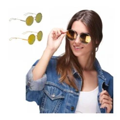 Ensemble Disco Paillettes Rondes Colorées -Boutique De Carnaval D'Halloween Lunettes rondes monture metalliques 1