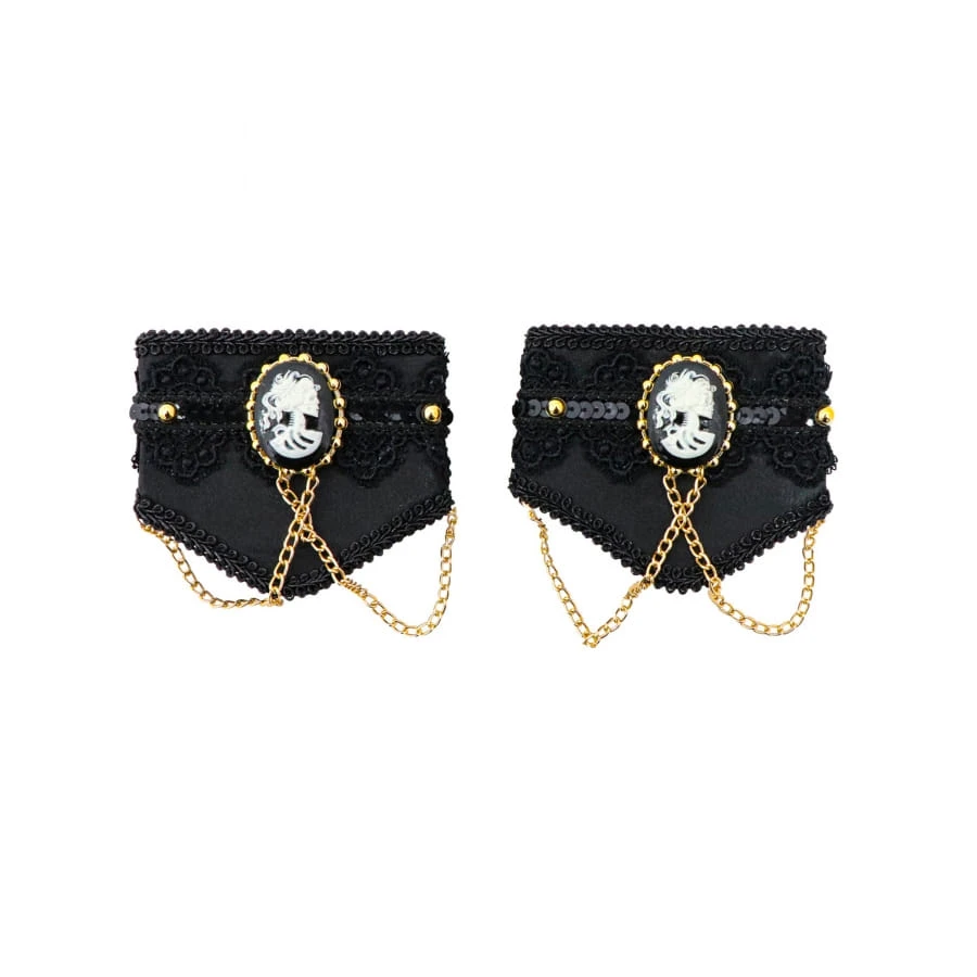 Manchettes Gothiques Noires Avec Chaine Dorée 3 Manchettes Gothiques Noires Avec Chaine Dorée