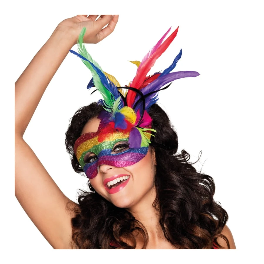 Masque Loup Arc En Ciel Avec Plumes 3 Masque Loup Arc En Ciel Avec Plumes