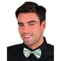 Noeud Papillon Argenté Pailleté Sur élastique -Boutique De Carnaval D'Halloween Noeud papillon argente paillete sur elastique 32468