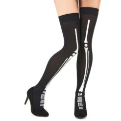 Paire De Bas Noirs Imprimé Squelette -Boutique De Carnaval D'Halloween Paire de bas noirs imprime squelette 35587