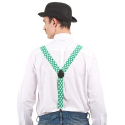 Paire De Bretelles Vertes Et Trèfles Blancs 8 Paire De Bretelles Vertes Et Trèfles Blancs -Boutique De Carnaval D'Halloween Paire de bretelles vertes et trefles blancs 32183