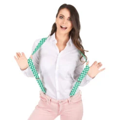 Paire De Bretelles Vertes Et Trèfles Blancs 10 Paire De Bretelles Vertes Et Trèfles Blancs -Boutique De Carnaval D'Halloween Paire de bretelles vertes et trefles blancs 32185