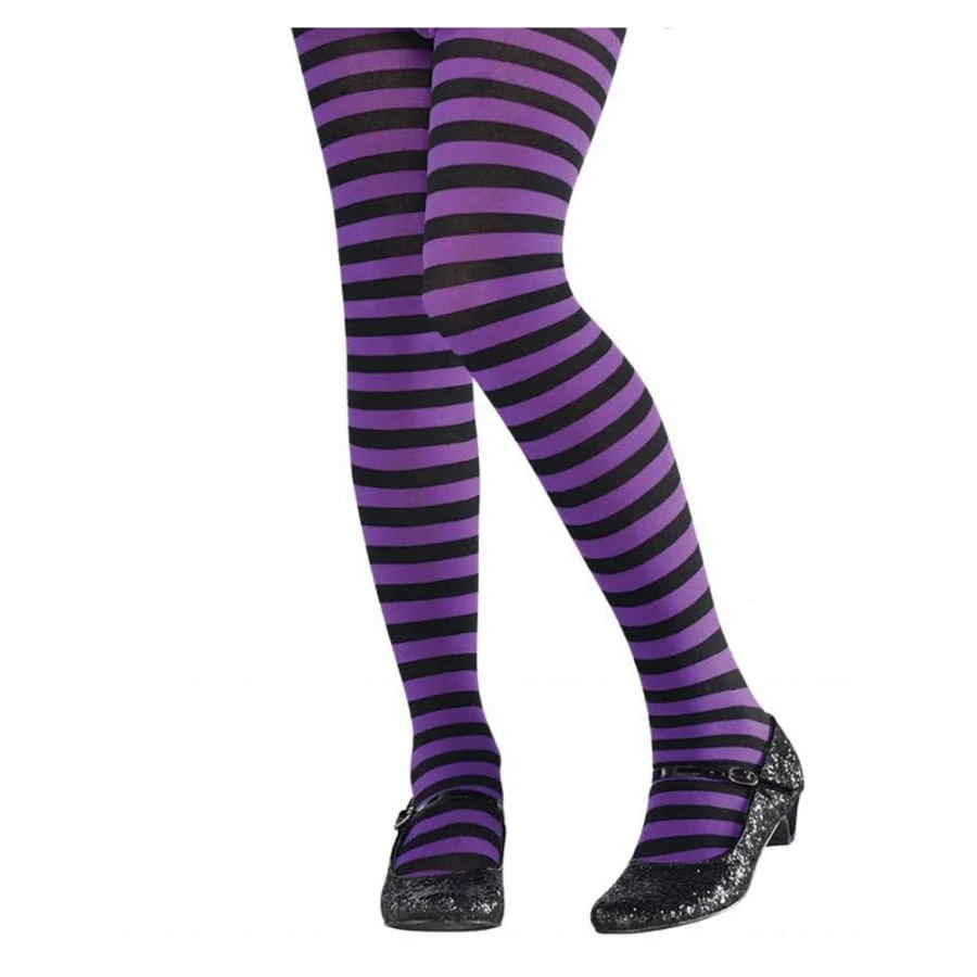Paire De Collants Rayés Noirs Et Violets, Fille 3 Paire De Collants Rayés Noirs Et Violets, Fille