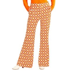 Pantalon Années 70 Orange Motifs Losanges, Femme