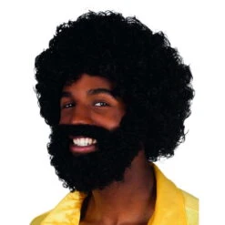 Perruque Afro Avec Barbe Et Moustaches 5 Perruque Afro Avec Barbe Et Moustaches -Boutique De Carnaval D'Halloween Perruque afro avec barbe et moustaches 125