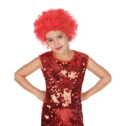 Costume Coloré De Petit Clown Avec Motifs 9 Costume Coloré De Petit Clown Avec Motifs -Boutique De Carnaval D'Halloween Perruque afro rouge pour enfant 1