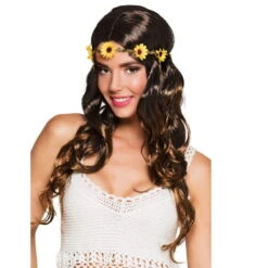 Robe Longue Hippie Et Gilet à Franges 7 Robe Longue Hippie Et Gilet à Franges -Boutique De Carnaval D'Halloween Perruque boheme de longs cheveux marrons fleuris