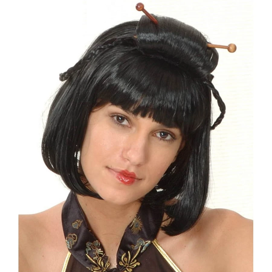 Perruque Carré Chinois Noir Avec Montage 3 Perruque Carré Chinois Noir Avec Montage