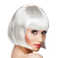 Perruque Carré Court Blanc Avec Frange Droite