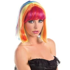 Perruque Carré Multicolore Frange Et Raie Centrale 5 Perruque Carré Multicolore Frange Et Raie Centrale -Boutique De Carnaval D'Halloween Perruque carre multicolore frange et raie centrale 29308