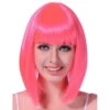 Perruque Carré Rose Fluo Mi-long Avec Frange
