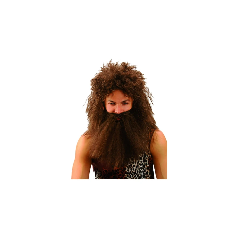Perruque D'homme Des Cavernes Avec Barbe Marron 3 Perruque D'homme Des Cavernes Avec Barbe Marron