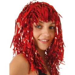 Perruque Disco Rouge Métallique -Boutique De Carnaval D'Halloween Perruque disco rouge metallique 16292