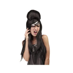 Perruque Noire Amy Winehouse Mèche Blanche