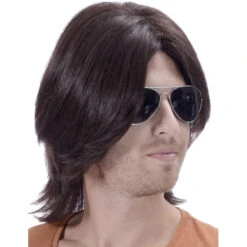 Perruque Noire Années 70 Pour Homme, Mi Longue -Boutique De Carnaval D'Halloween Perruque noire annees 70 pour homme mi longue 29439