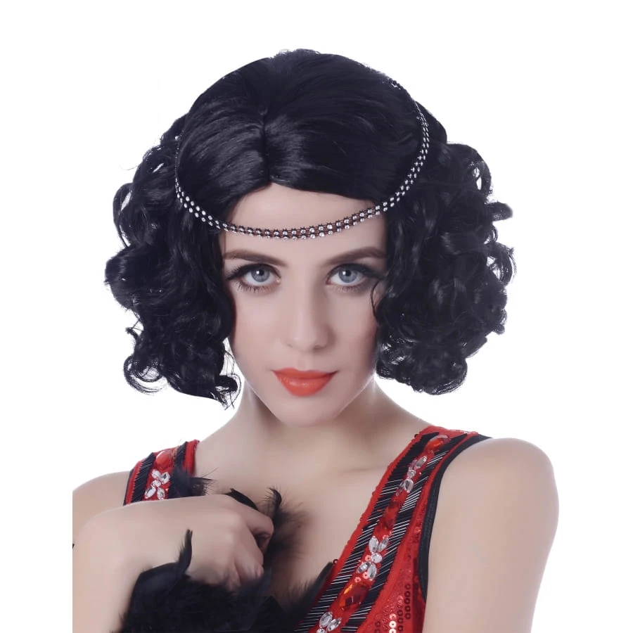 Perruque Noire Coupe Charleston Bouclée 4 Perruque Noire Coupe Charleston Bouclée – Image 2
