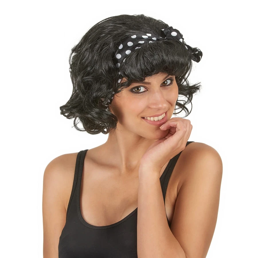 Perruque Noire Rétro Avec Frange Rouleau 3 Perruque Noire Rétro Avec Frange Rouleau