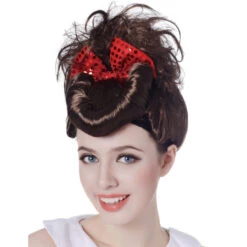 Perruque Rétro Marron Avec Chignon -Boutique De Carnaval D'Halloween Perruque retro marron avec chignon 29309