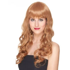 Perruque Rousse Bouclée Avec Frange, Luxe