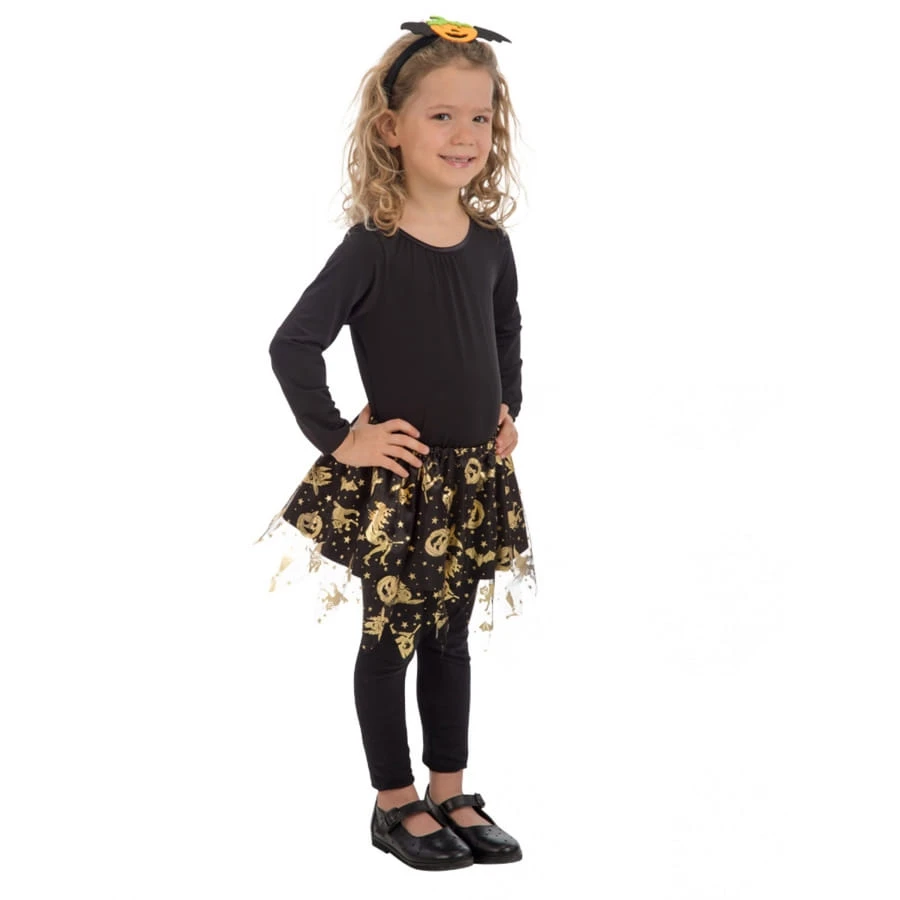 Petit Tutu Noir Avec Imprimés Halloween Dorés 3 Petit Tutu Noir Avec Imprimés Halloween Dorés