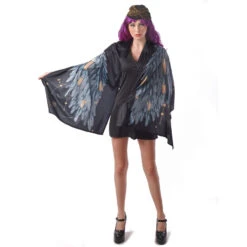 Poncho Imprimé D'ailes Noires Pour Femme