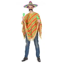 Poncho Mexicain Rayures Piments Pour Adulte