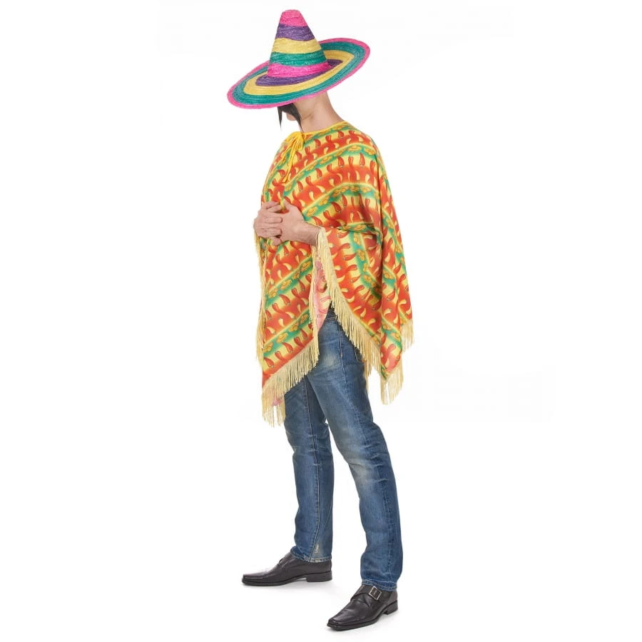 Poncho Mexicain Rayures Piments Pour Adulte 4 Poncho Mexicain Rayures Piments Pour Adulte – Image 2