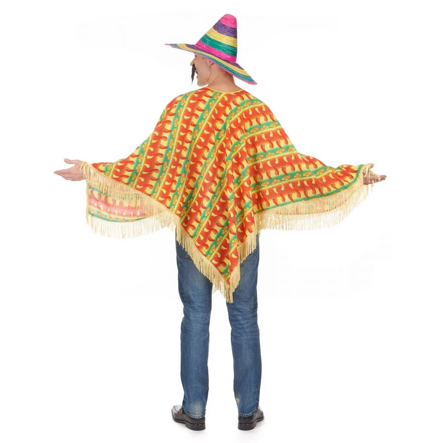 Poncho Mexicain Rayures Piments Pour Adulte 5 Poncho Mexicain Rayures Piments Pour Adulte – Image 3