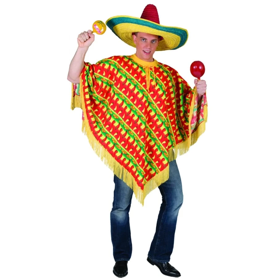 Poncho Mexicain Rayures Piments Pour Adulte 6 Poncho Mexicain Rayures Piments Pour Adulte – Image 4