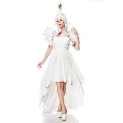 Robe Blanche De Cygne Queue De Pie Avec Coiffe