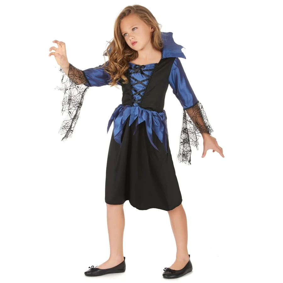 Robe Bleue Noir Manches Araignées Pour Fillette 4 Robe Bleue Noir Manches Araignées Pour Fillette – Image 2