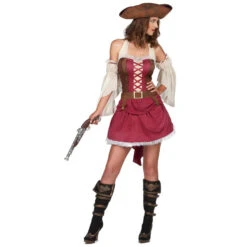 Robe Courte Bordeaux De Pirate Avec Dos Nu, Femme -Boutique De Carnaval D'Halloween Robe courte bordeaux de pirate avec dos nu femme 50654